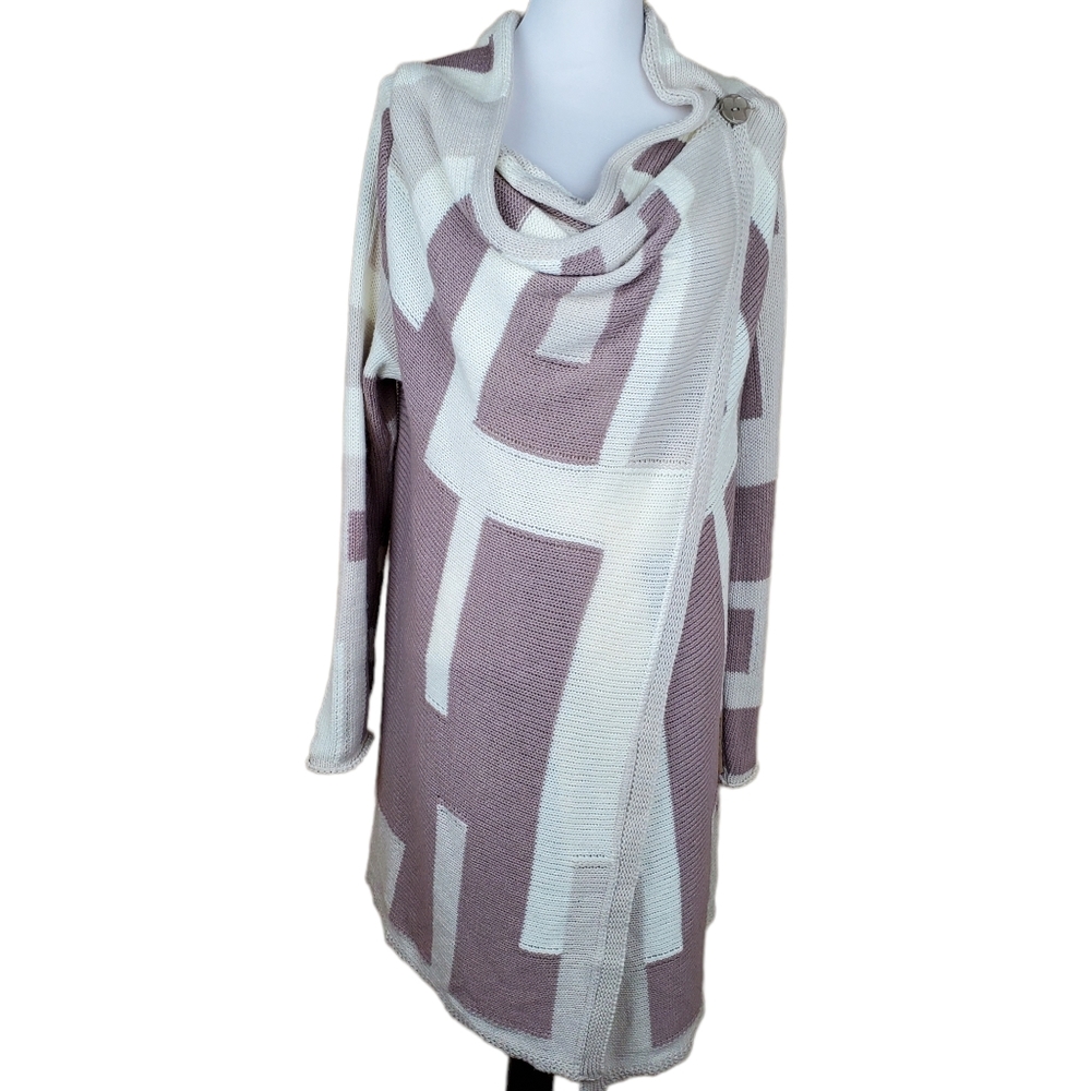 Double Button Long Sleeve Neutral Colors Knit Sweater Long-line Duster